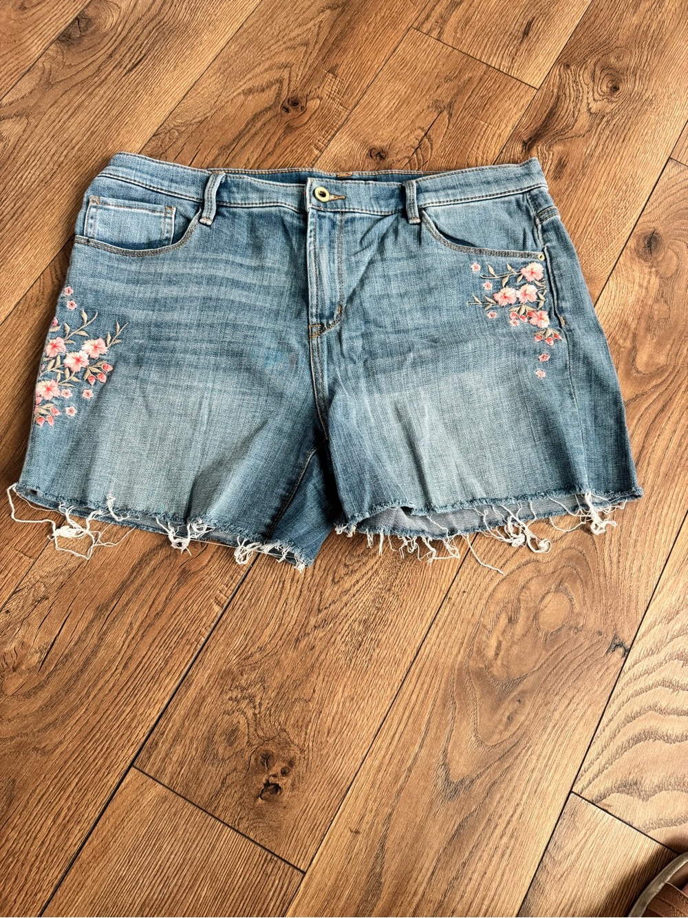 Tommy Hilfiger Light Blue Embroidered Denim Cutoff Shorts